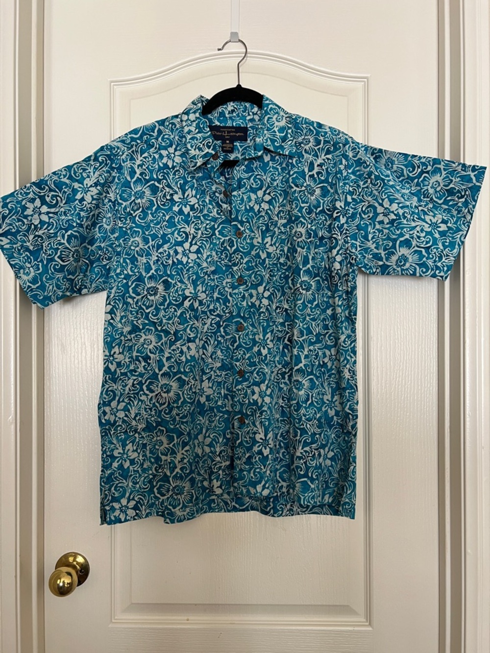 Handcrafted Blue Floral Short-Sleeve Button-Down Shirt 100% Cotton